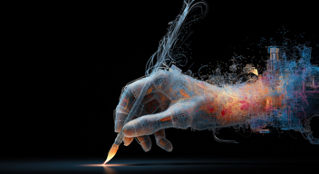 Un hologramme d’artiste 3D de données symbolisant un agent d’IA et la technologie AGI